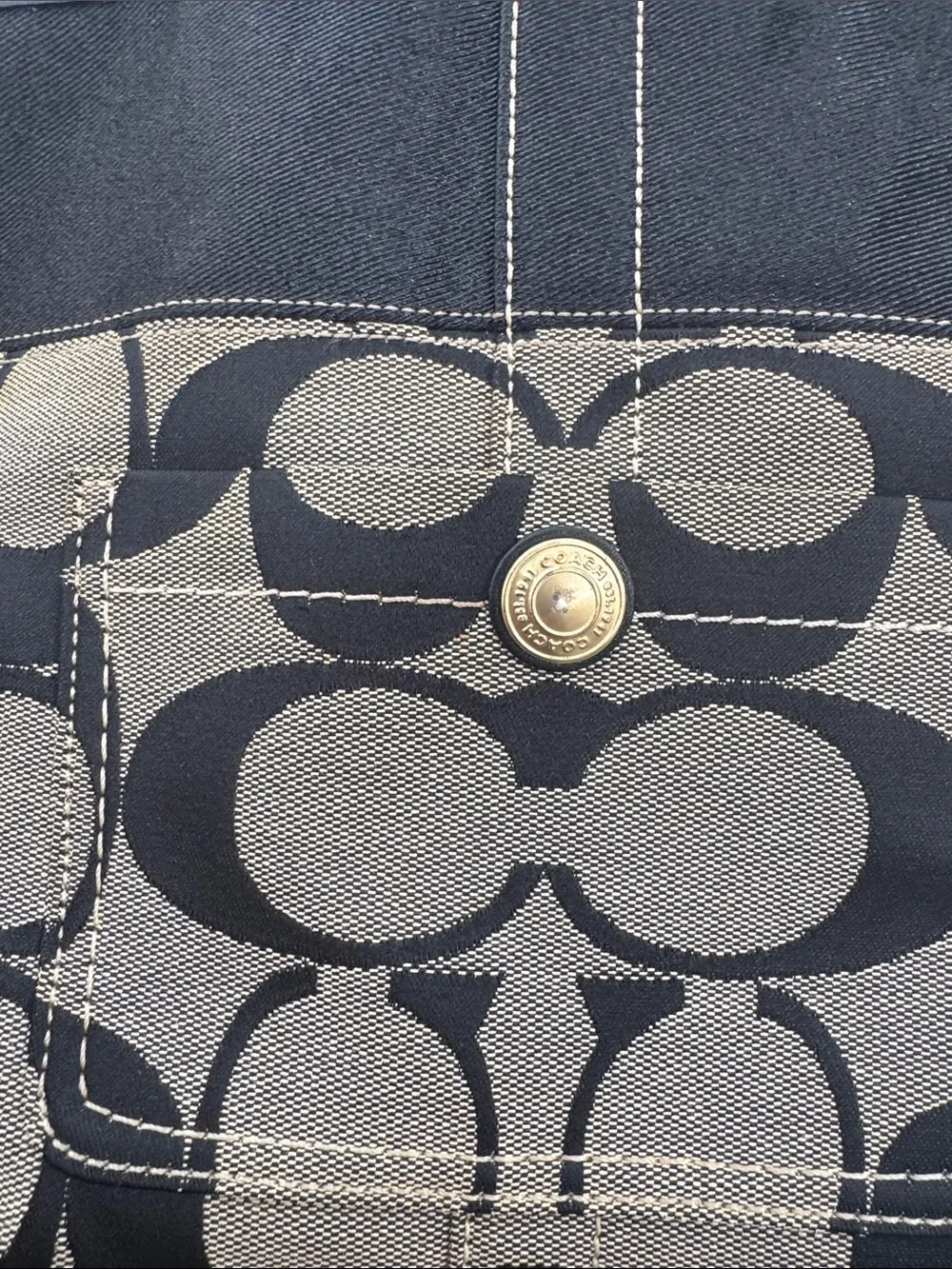 Coach Black and Khaki Signature Canvas Shoulder Bag